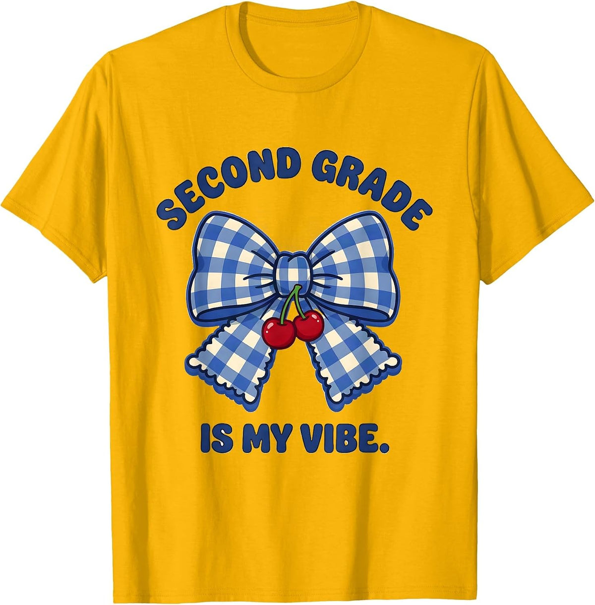 Second Grade Is My Vibe Cute Coquette Bow Back to School T-Shirt - Golden Yellow
