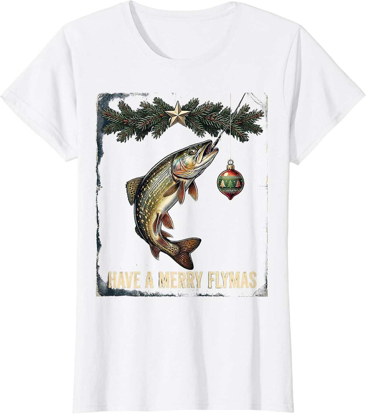 Have a Merry Flymas Vintage Fishing Christmas Ugly Sweater T-Shirt - White