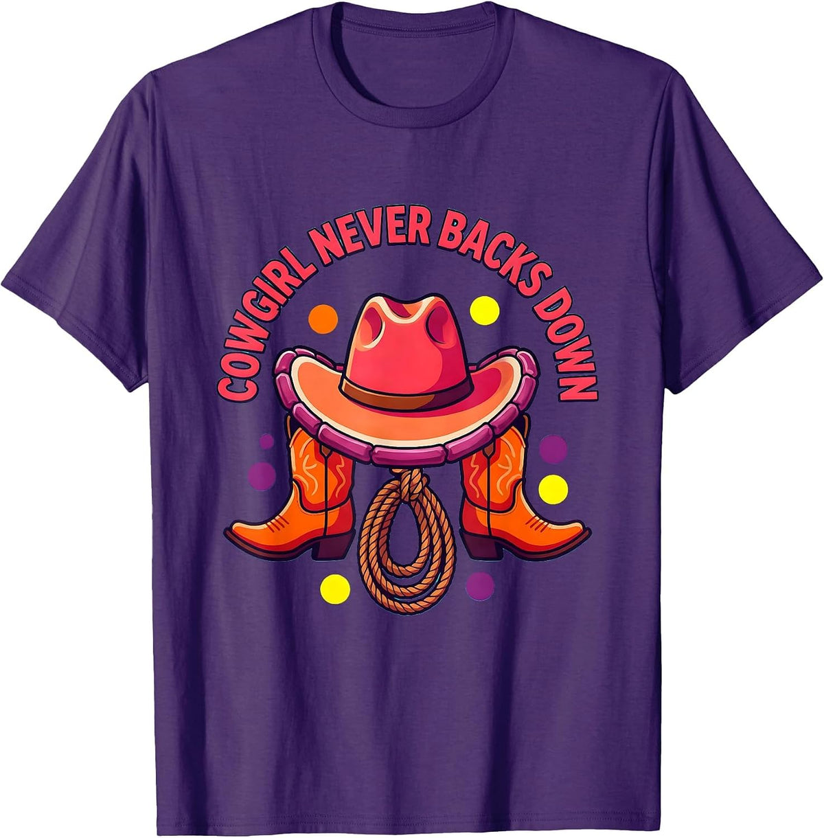 White Cowgirl Never Backs Down Design T-Shirt - Purple