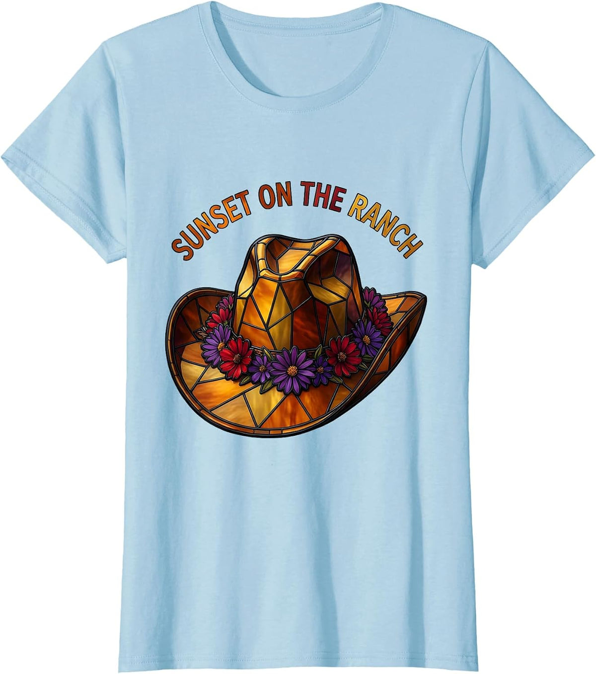 Sunset on the Ranch Western Design T-Shirt - Baby Blue