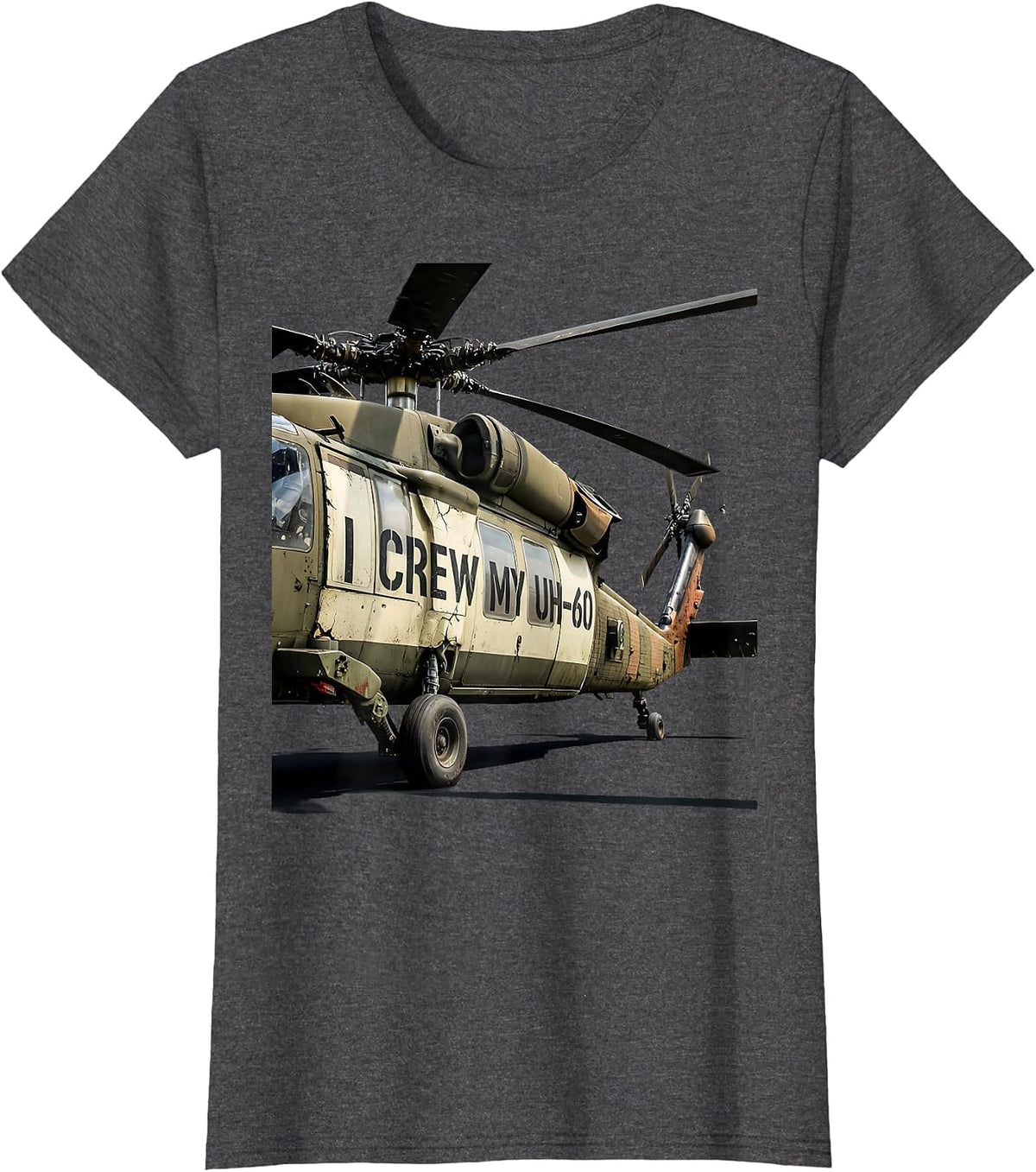 Women's I Crew My UH-60 Distressed Military Helicopter Pilot Veteran T-Shirt - Dark Heather Grey