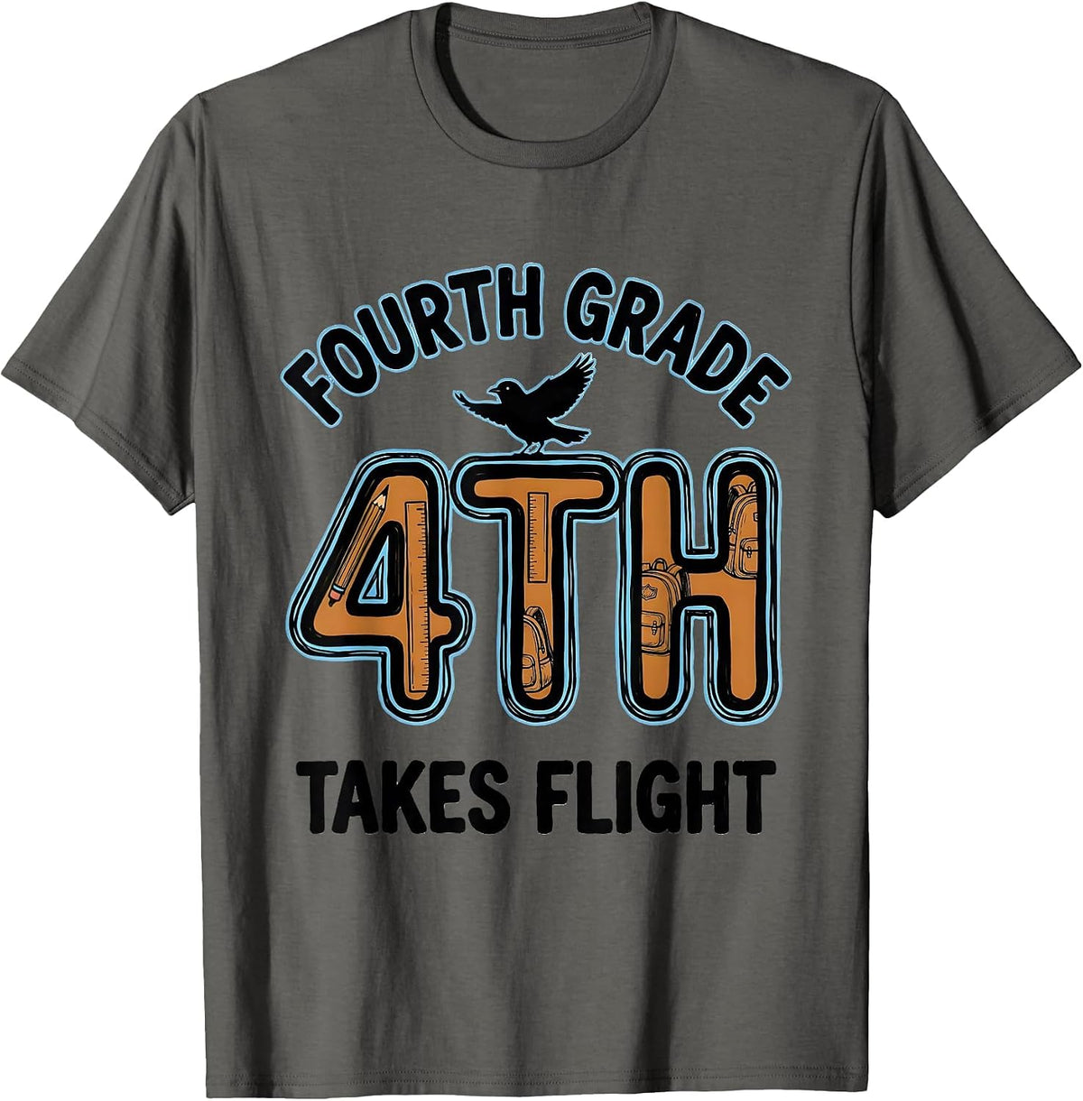 Fourth Grade Takes Flight Typography Team Back To School T-Shirt - Asphalt Grey