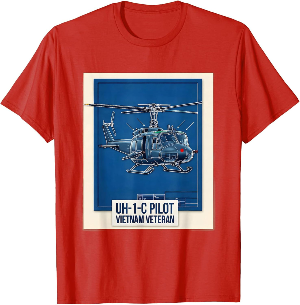 Men's UH-1C Pilot Vietnam Veteran Military Helicopter Pilot T-Shirt - Red