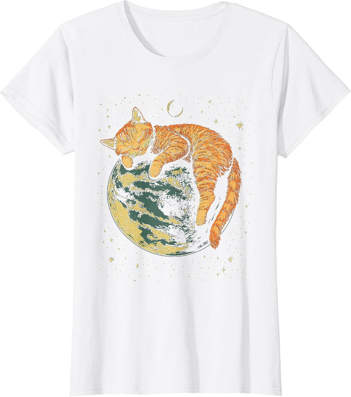 Lazy Orange Cat in Space T-Shirt - White