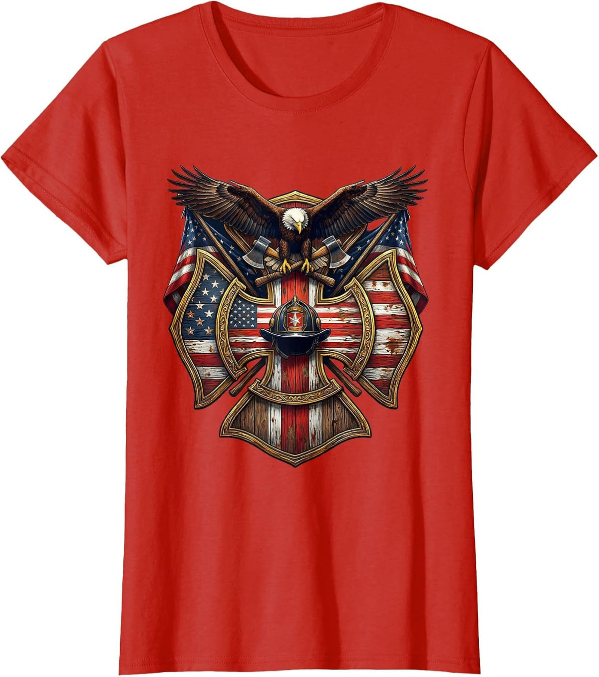 Weathered Barn Red White Blue Flag Stripes T-Shirt - Red