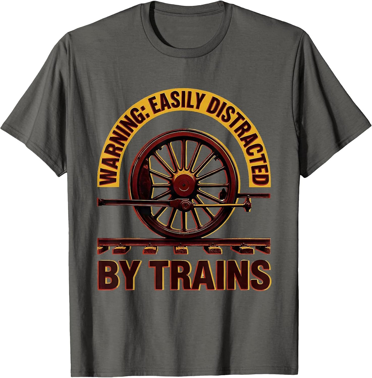 Men's Warning Easily Distracted By Trains Retro Steam Train T-Shirt - Asphalt Grey