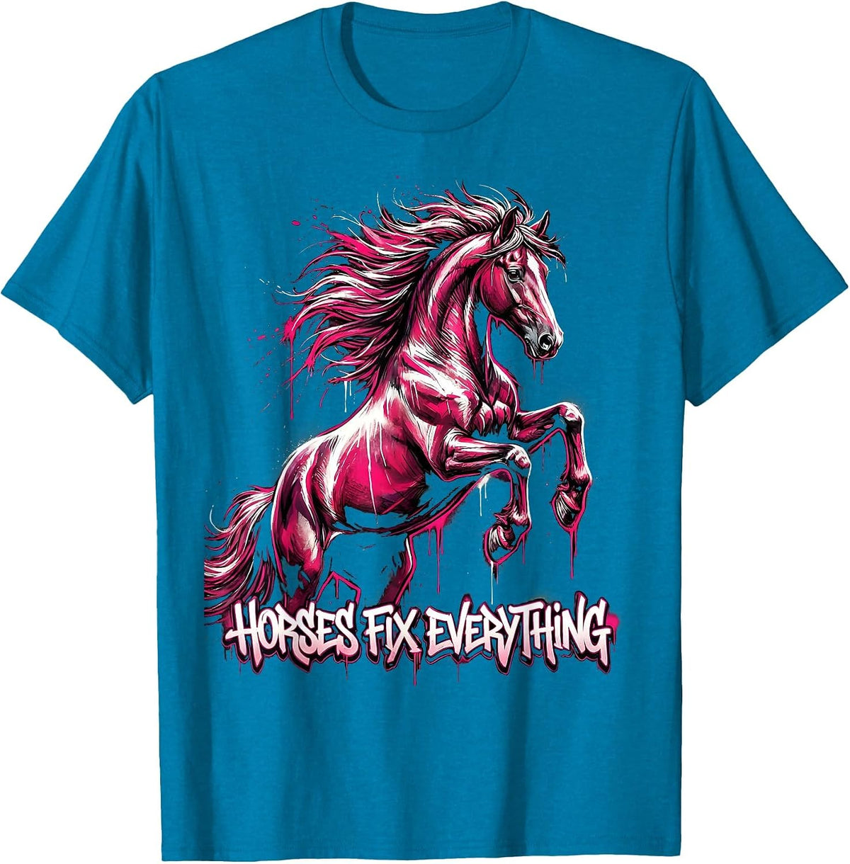 Horses Fix Everything Horse Lover Design T-Shirt - Sapphire Blue