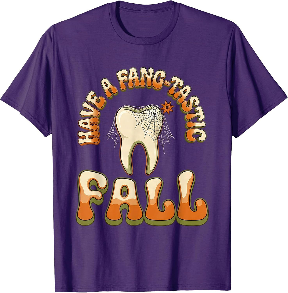 Have A Fang-tastic Fall Retro 70s Dental Squad Halloween T-Shirt - Purple