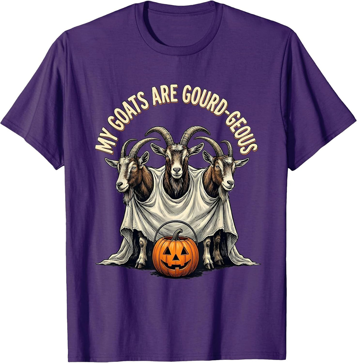 My Goats Are Gourd-geous Whimsical Halloween Goat Lover T-Shirt - Purple