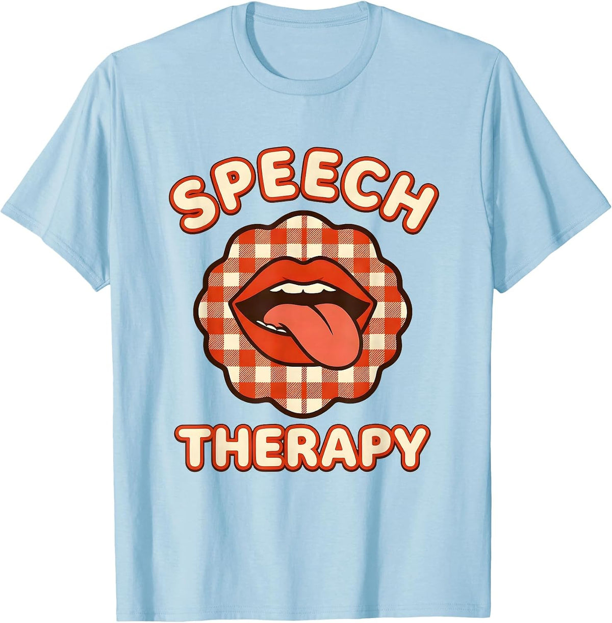 Men's Speech Therapy Cute Gingham Picnic SLP Professional Pride T-Shirt - Baby Blue