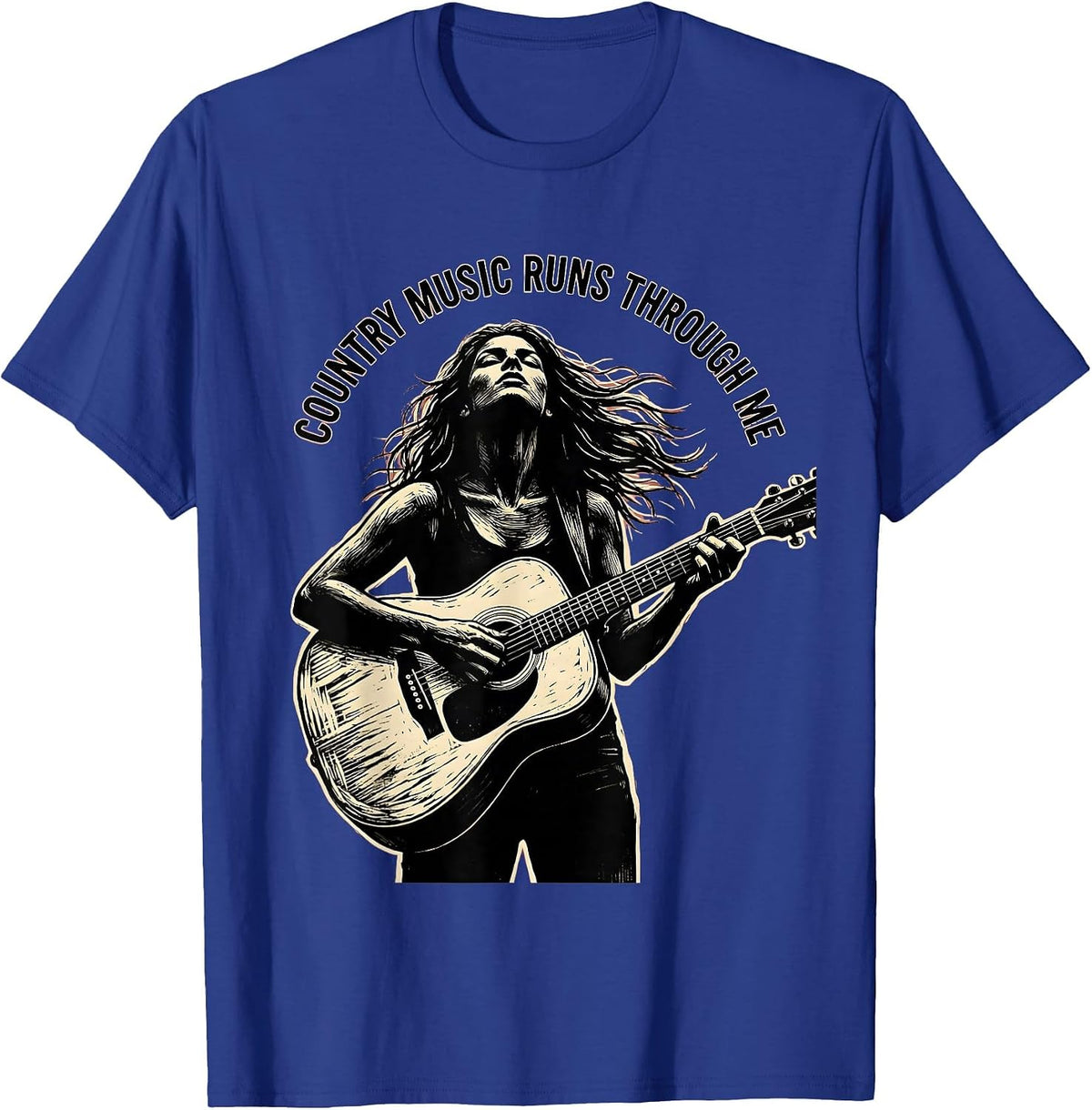 Men's Country Music Runs Through Me Graphic Design T-Shirt - Royal Blue