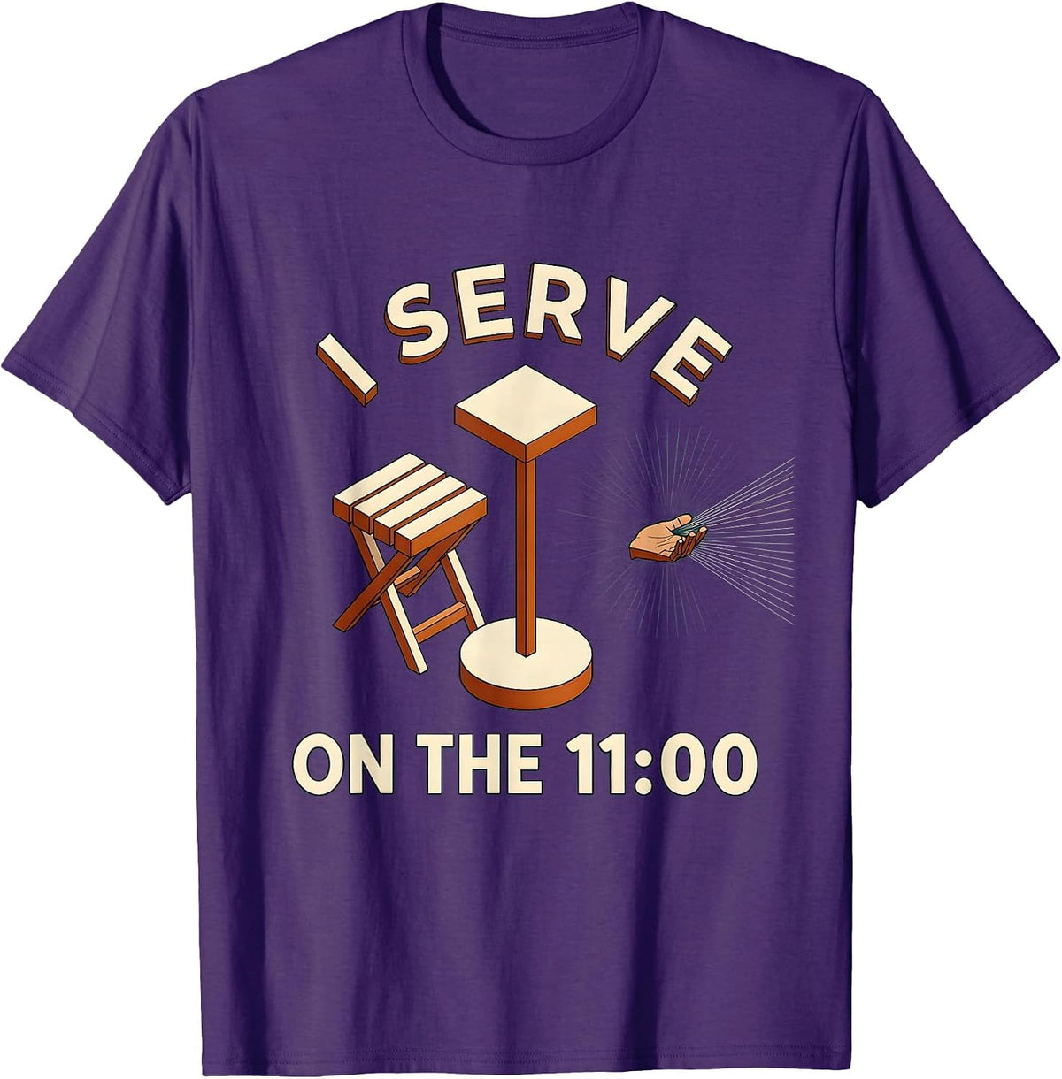 Men's I Serve On The 11:00 Christian Worship Instrument Player T-Shirt - Purple