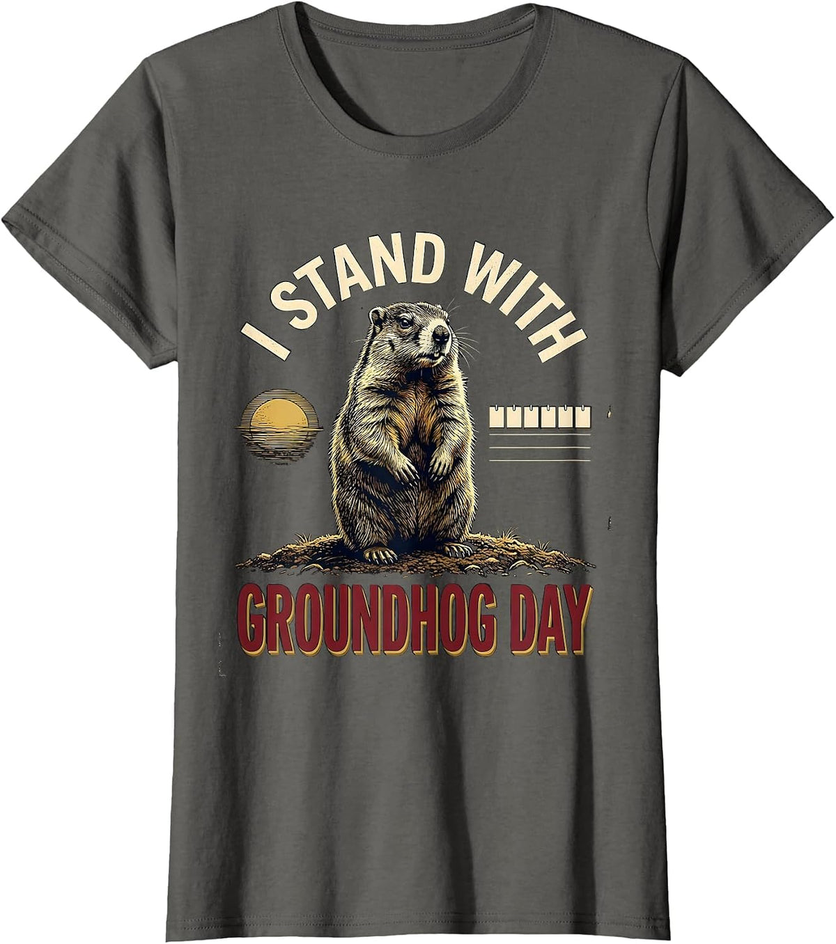Women's I Stand With Groundhog Day Funny Groundhog Day Gift T-Shirt - Asphalt Grey
