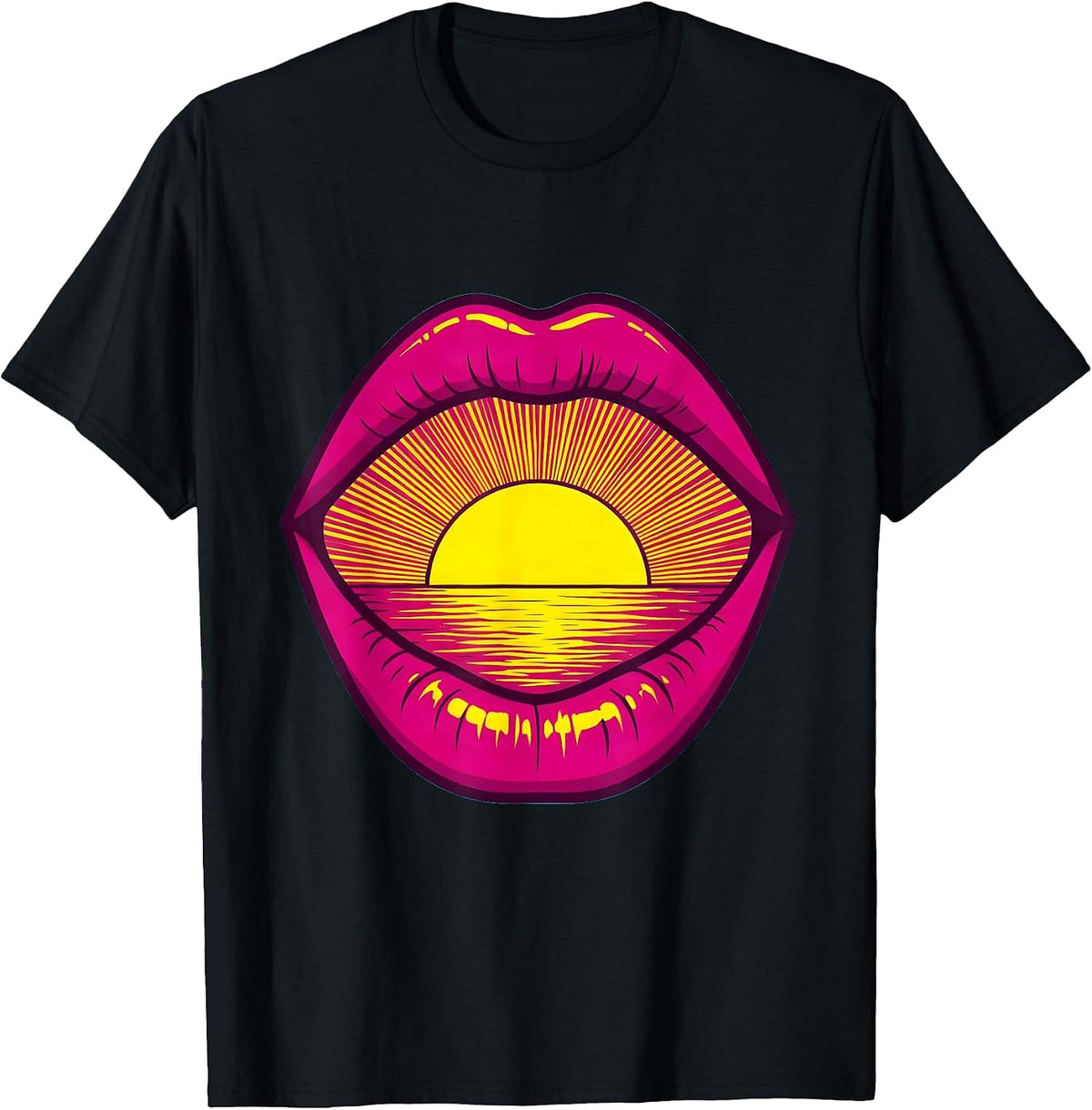 Men's Speech Therapy Sunrise Lips Illustration T-Shirt - Black