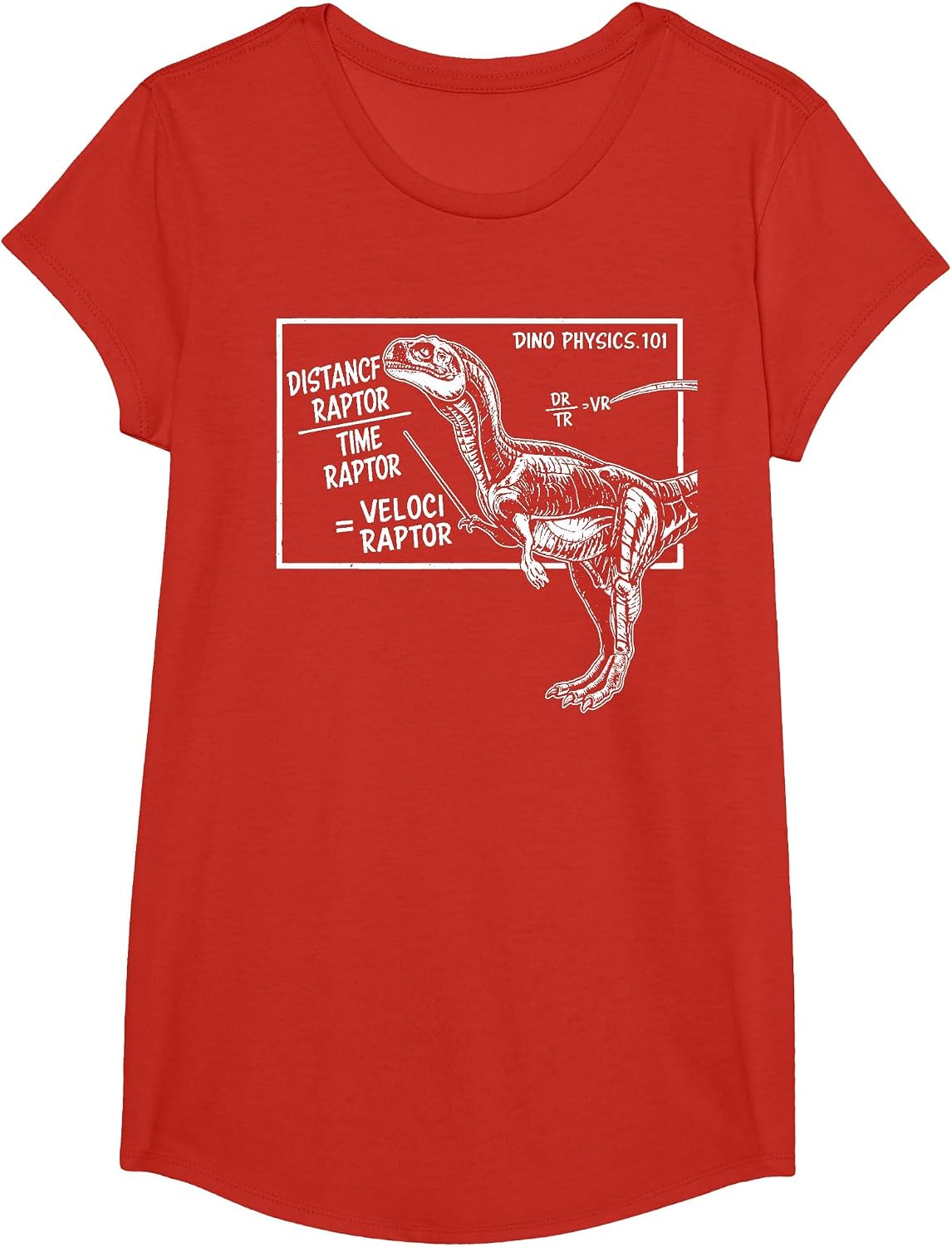 Smart Dinosaur Teacher Science Math Velociraptor Distance T-Shirt - Girls Red