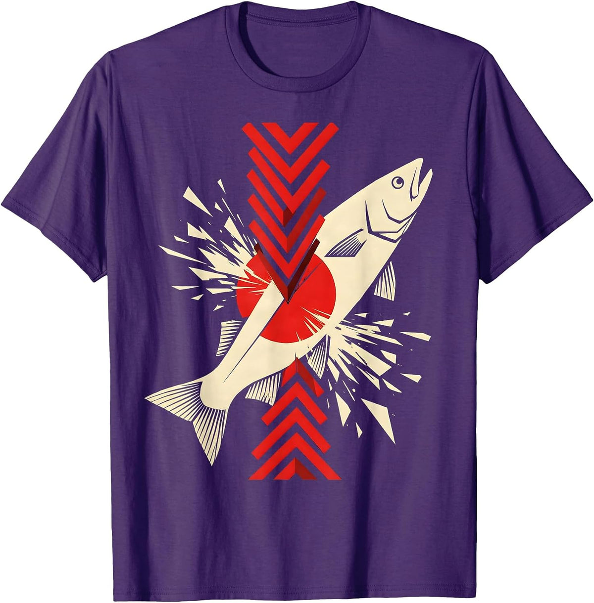 Salmon Leaping Upstream Waterfall Illustration T-Shirt - Purple