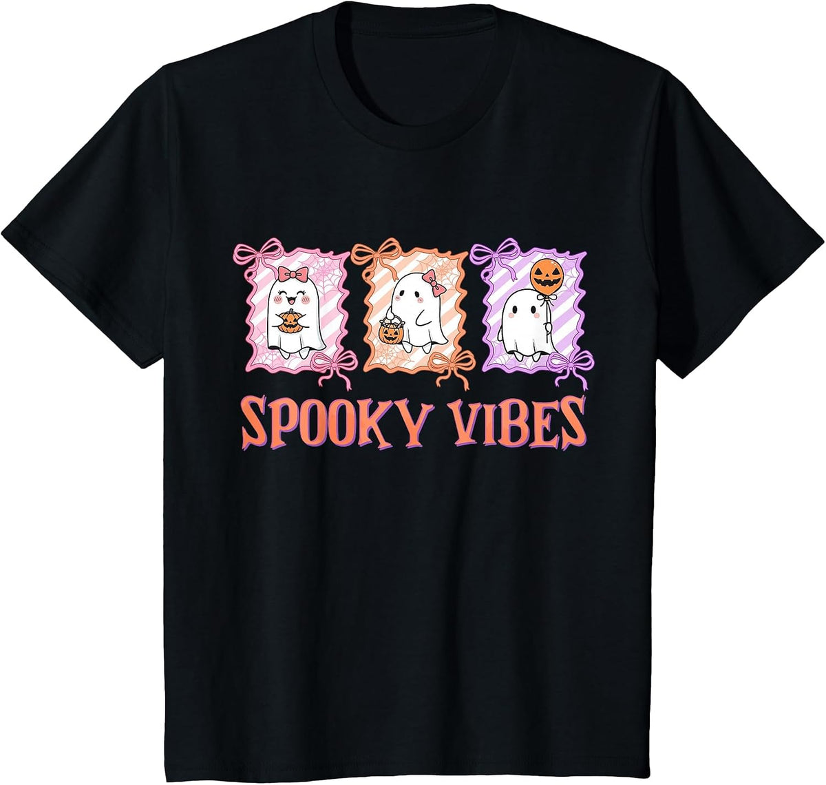 Spooky Vibes Halloween Ghost Girly Spooky Season Autumn Fall T-Shirt - Black