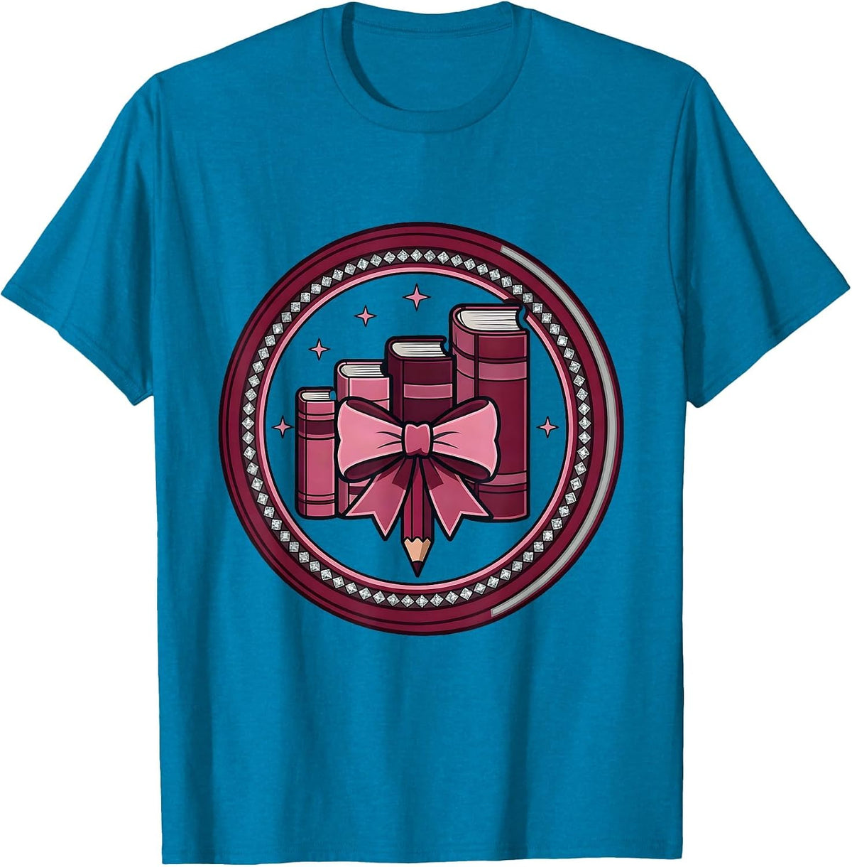 Sealed Badge Coquette Bow Back to School Grade Identity T-Shirt - Sapphire Blue
