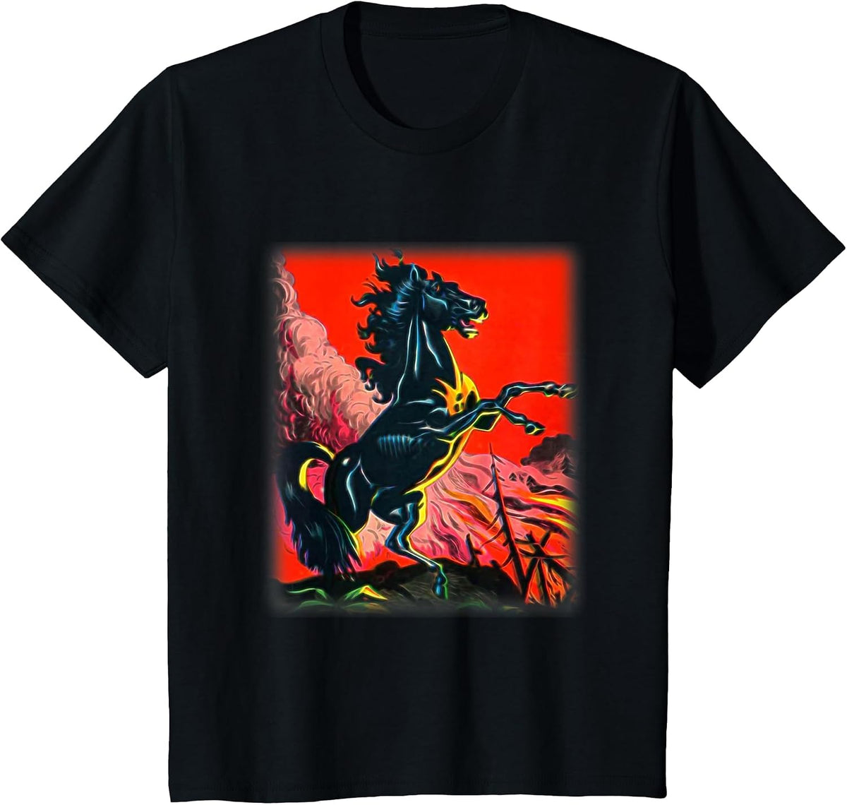 Black Horse Shirt, Colorful Stallion Tshirt for Horse Lovers T-Shirt - Black