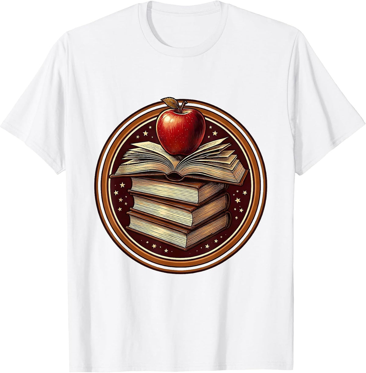 Men's Teacher Apple and Books Illustration Design T-Shirt - White