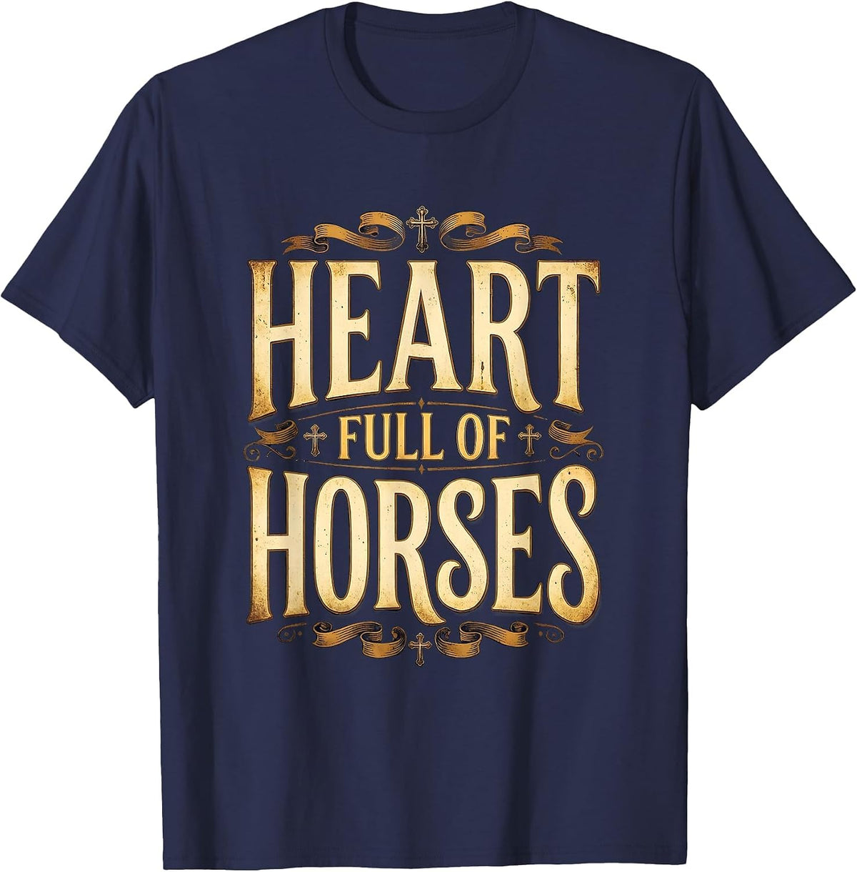 Heart Full of Horses Equestrian Design T-Shirt - Navy Blue