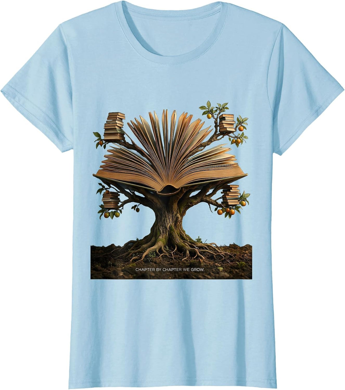 Chapter by Chapter We Grow Reading Teacher Design T-Shirt - Baby Blue
