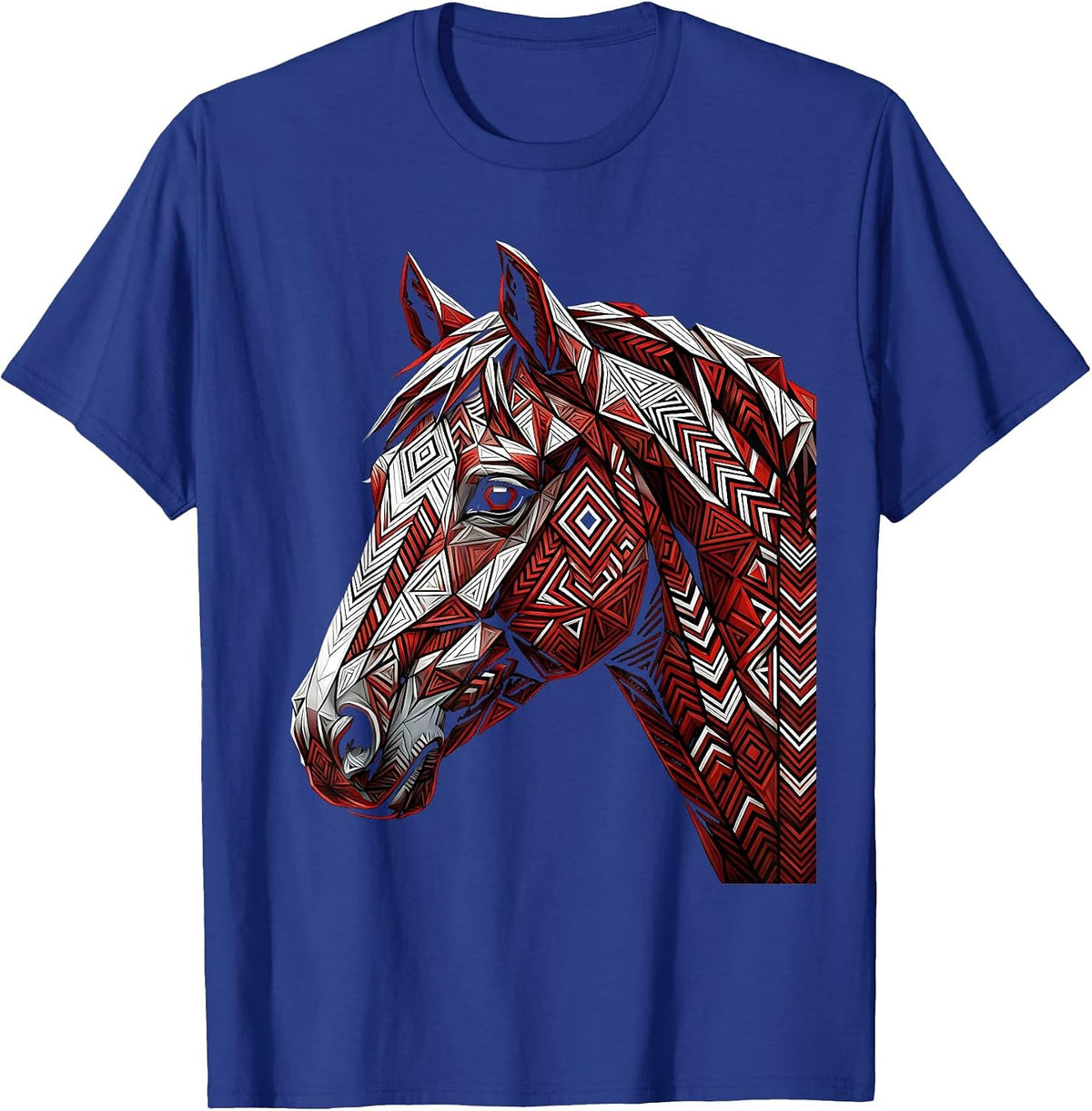 Men's Tribal Horse Head Profile Graphic Design T-Shirt - Royal Blue