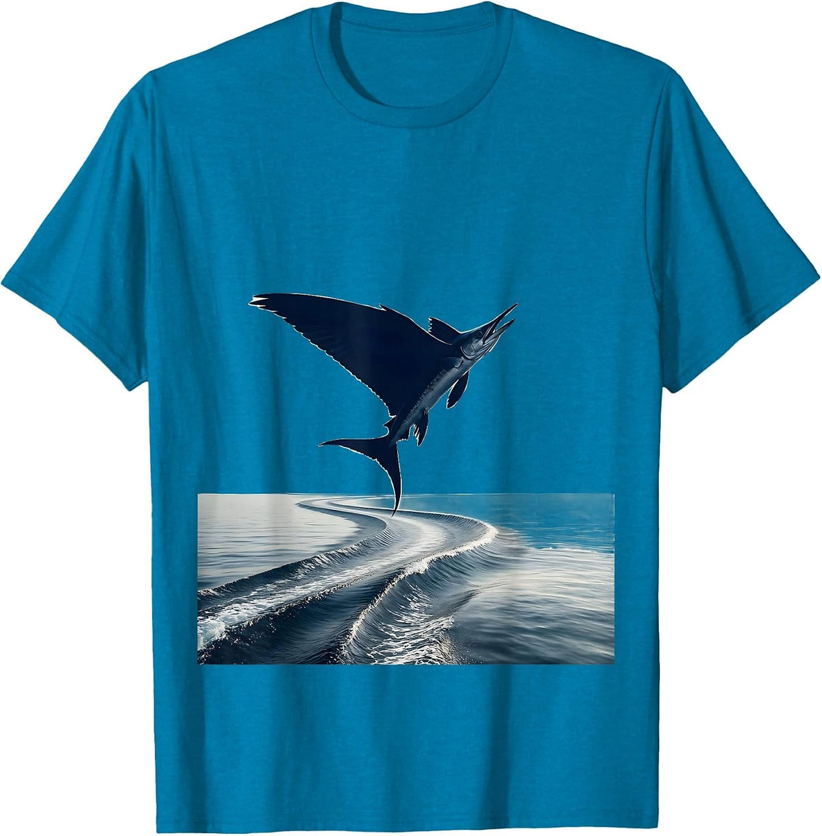 Flying Fish Leaping Over Cruise Ship Wake T-Shirt - Sapphire Blue