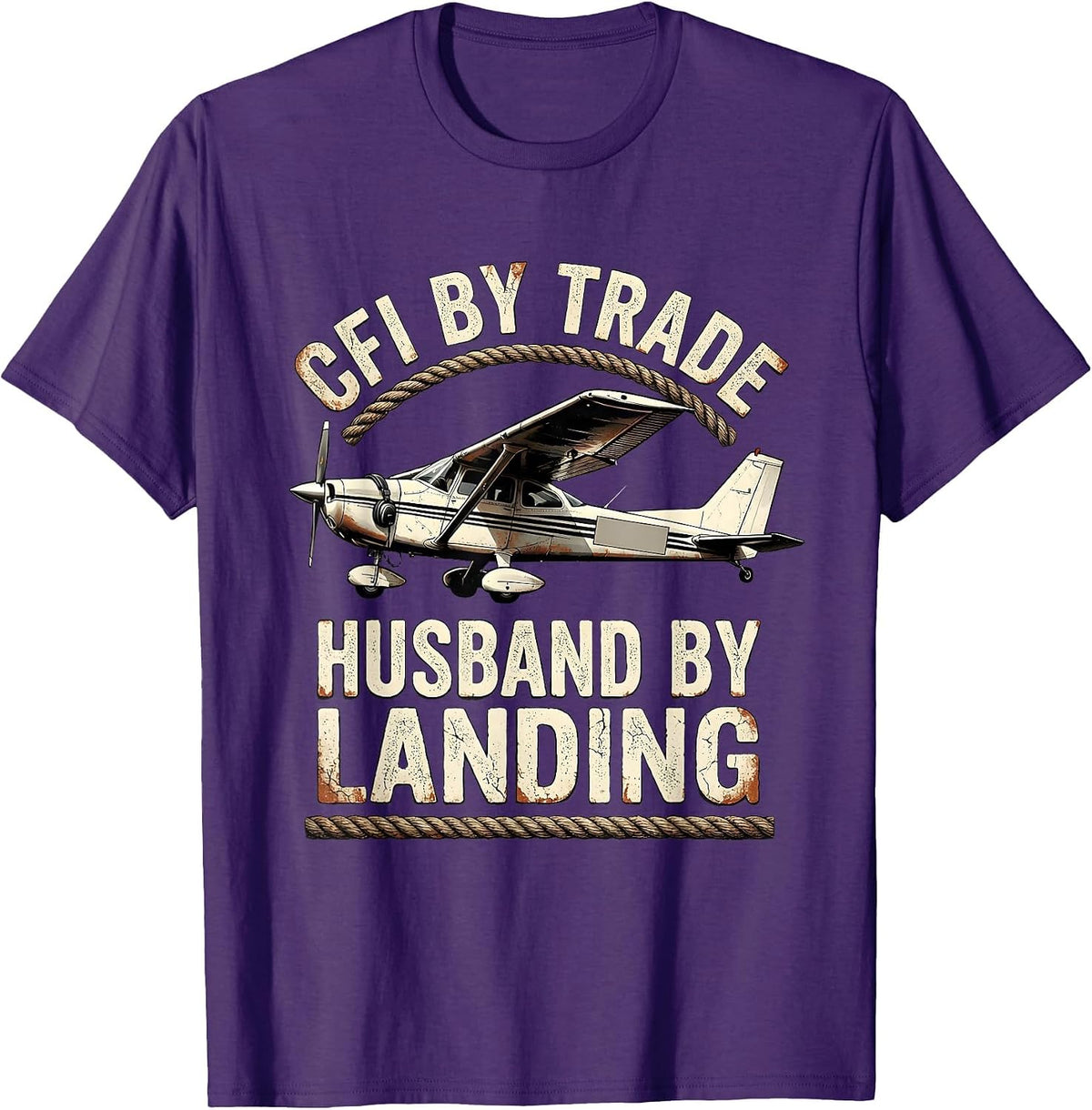 Men's CFI By Trade, Husband By Landing Distressed Aviation Pilot T-Shirt - Purple