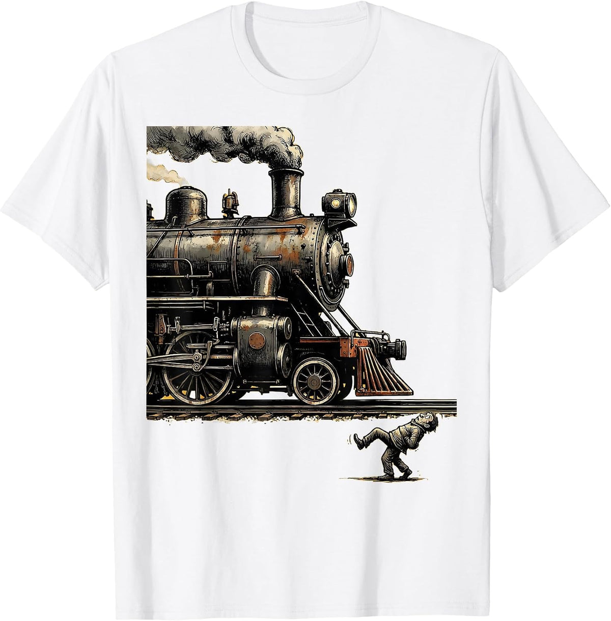 Men's Steam Locomotive Distressed Train Enthusiast Humor T-Shirt - White