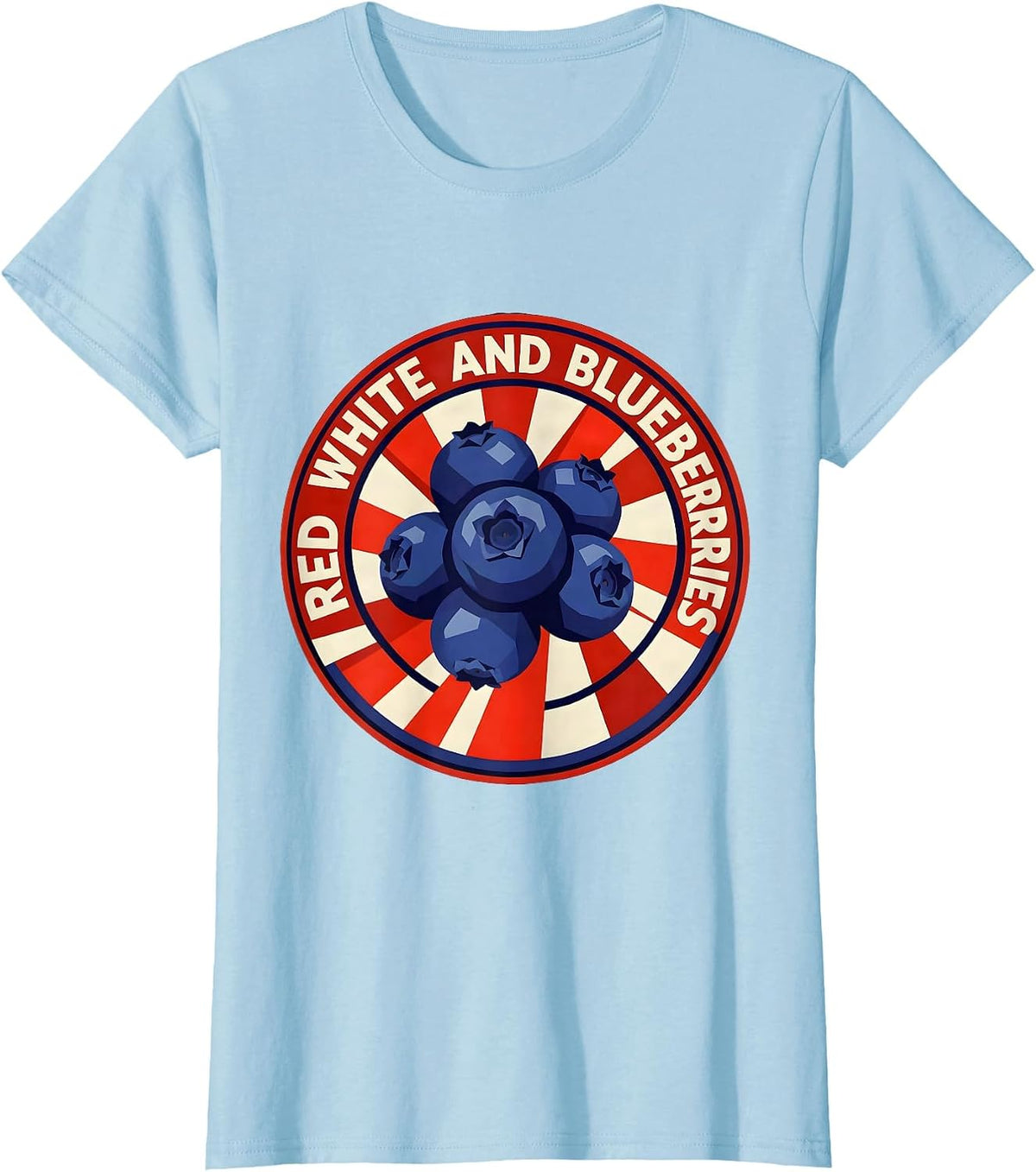 Women's Red White and Blueberries Patriotic Fruit Design T-Shirt - Baby Blue