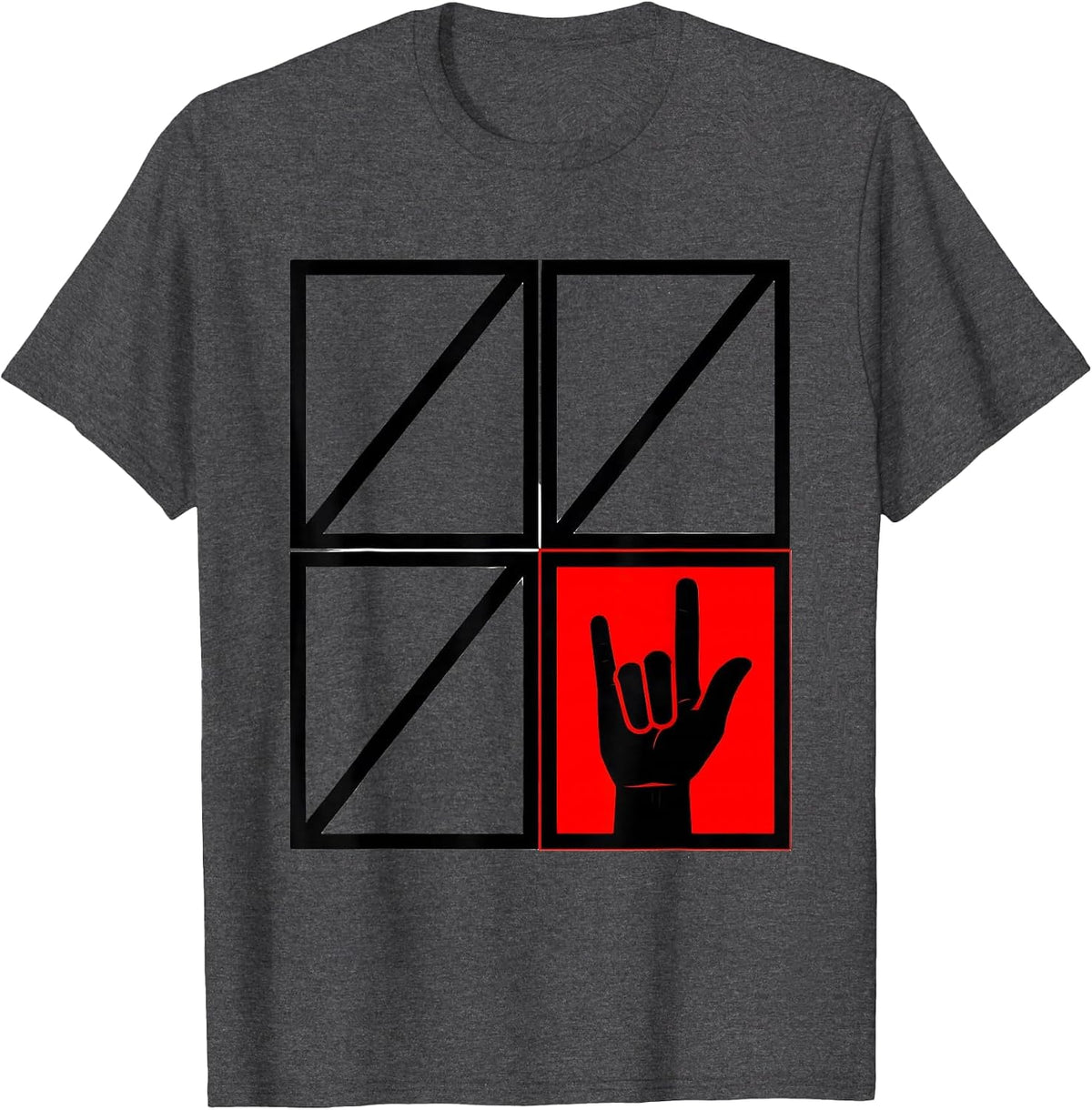 Men's ASL Numeral One Handshape Geometric Deaf Awareness T-Shirt - Dark Heather Grey