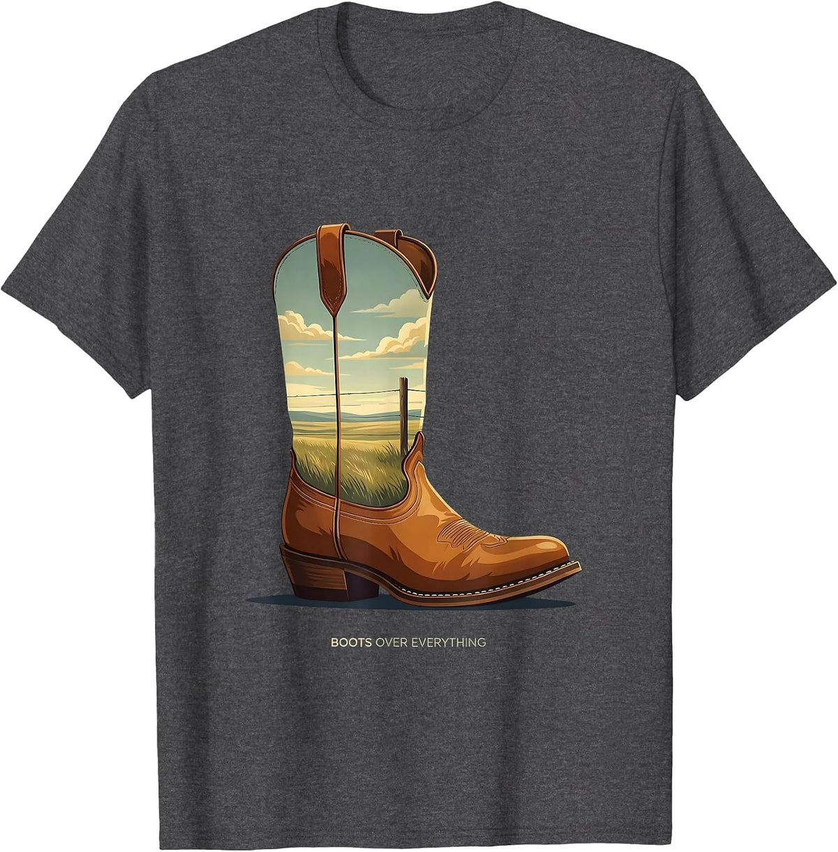 Men's Boots Over Everything Western Statement Design T-Shirt - Dark Heather Grey