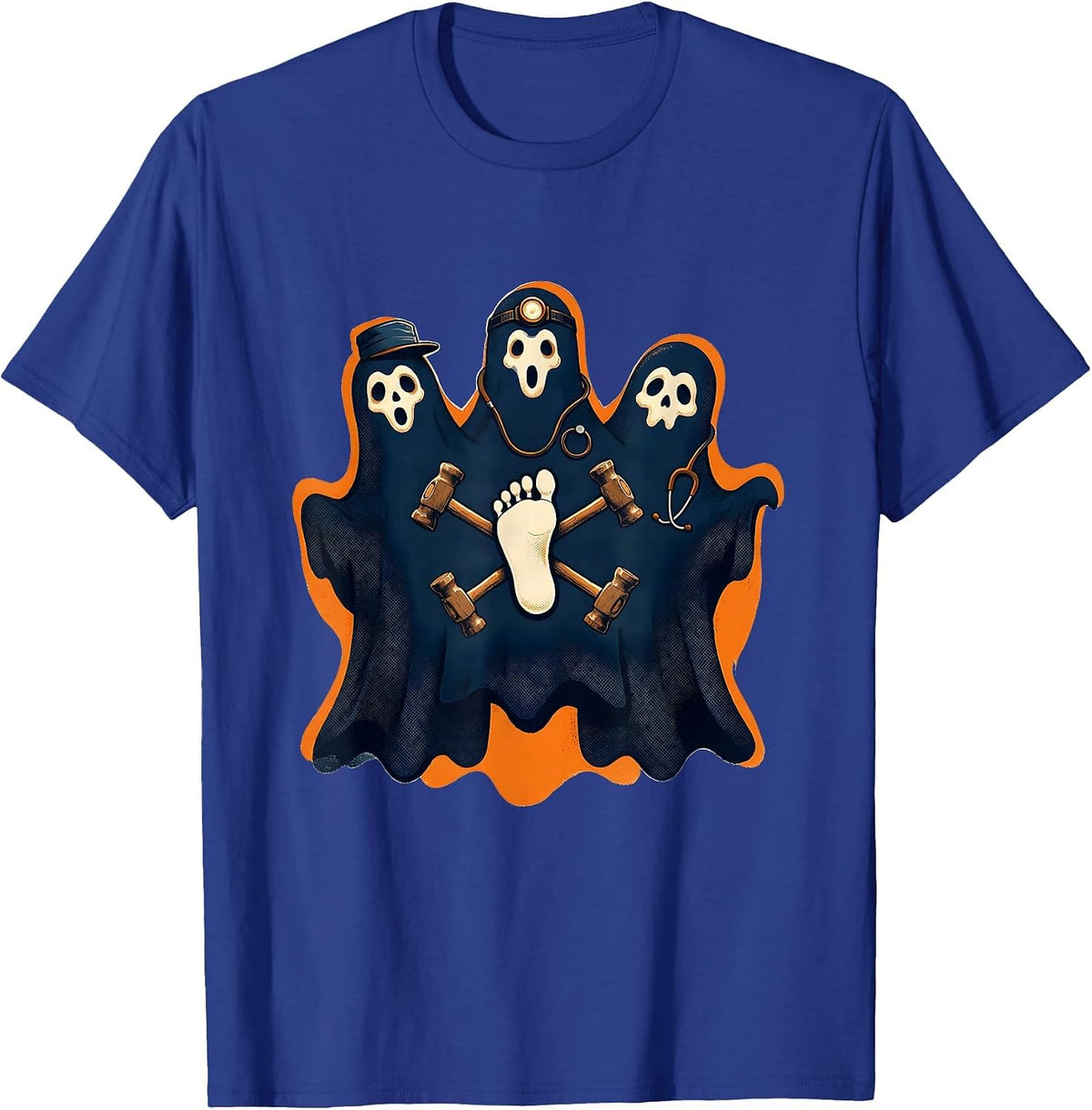 Ghost Podiatry Crew Halloween Medical Worker Costume T-Shirt - Royal Blue