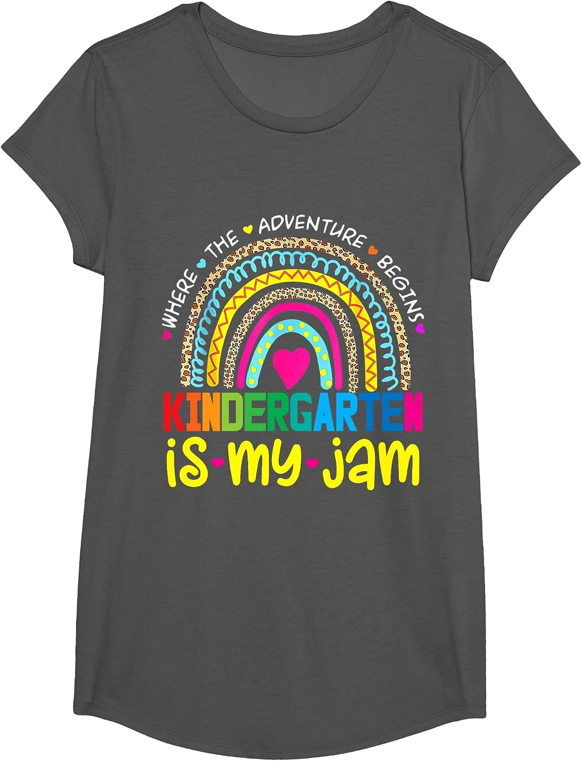 Kindergarten is My Jam First Day of Kindergarten Rainbow T-Shirt - Girls Asphalt Grey