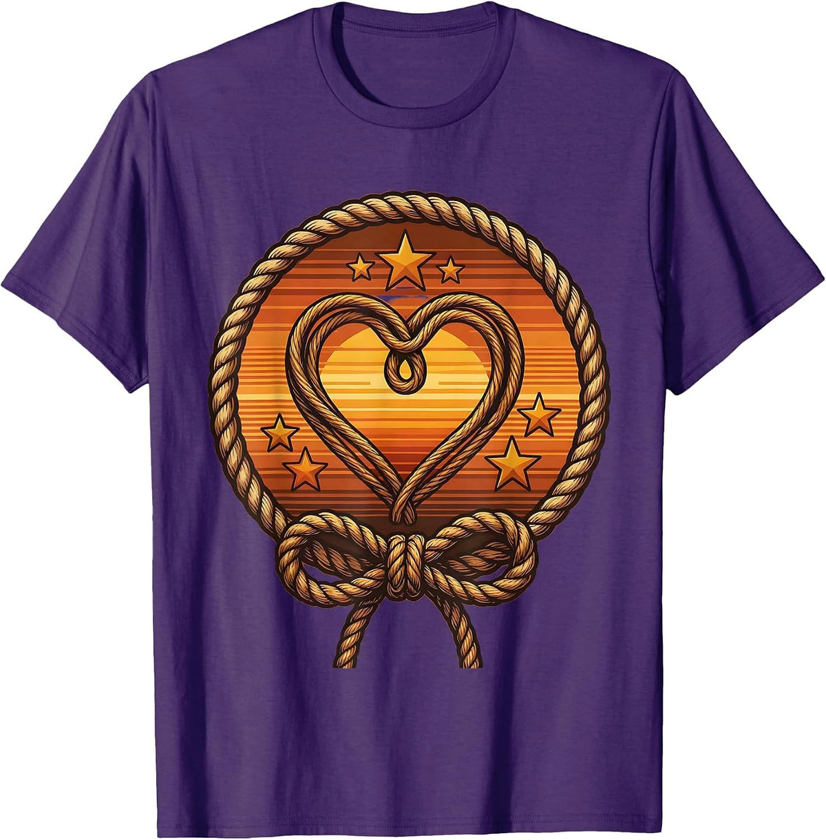 Western Lasso Heart Stars Cowgirl Graphic Design T-Shirt - Purple
