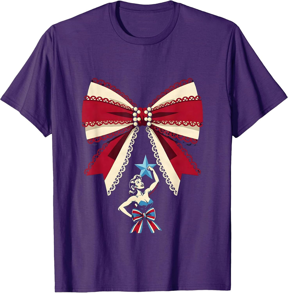 Retro Flexing Star Tattoo Red White Blue Design T-Shirt - Purple