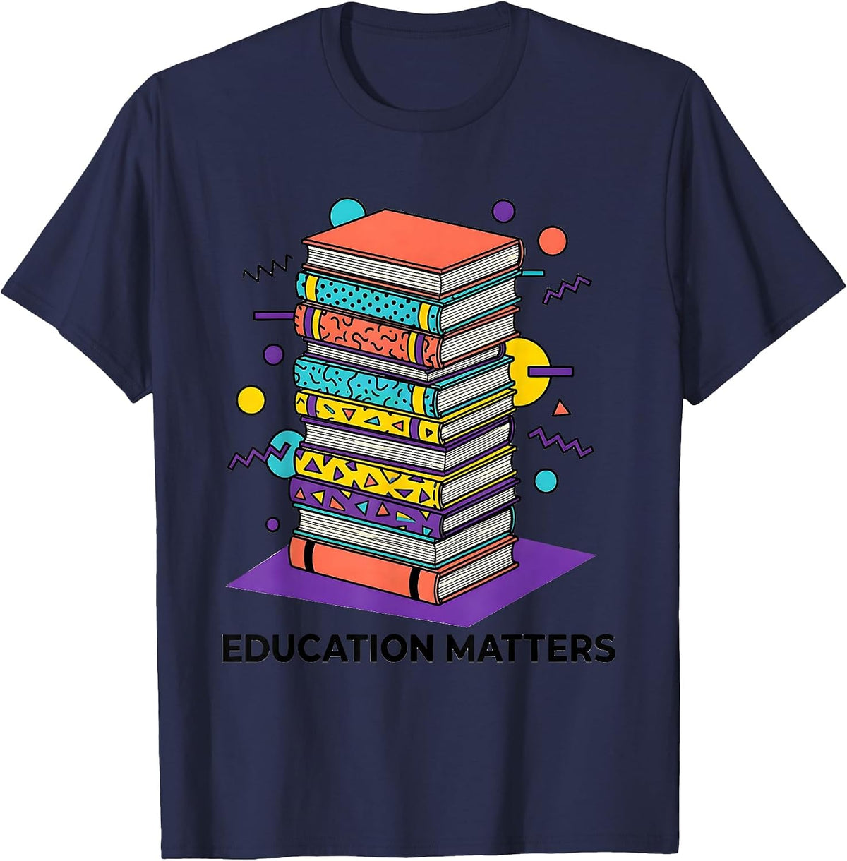 Men's Education Matters Labor Day Bookshelf Design T-Shirt - Navy Blue