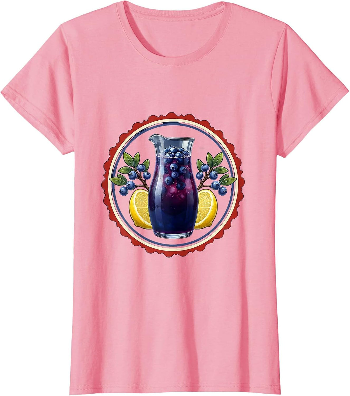 Women's Red White and Blueberries Lemonade Pitcher Graphic T-Shirt - Pink