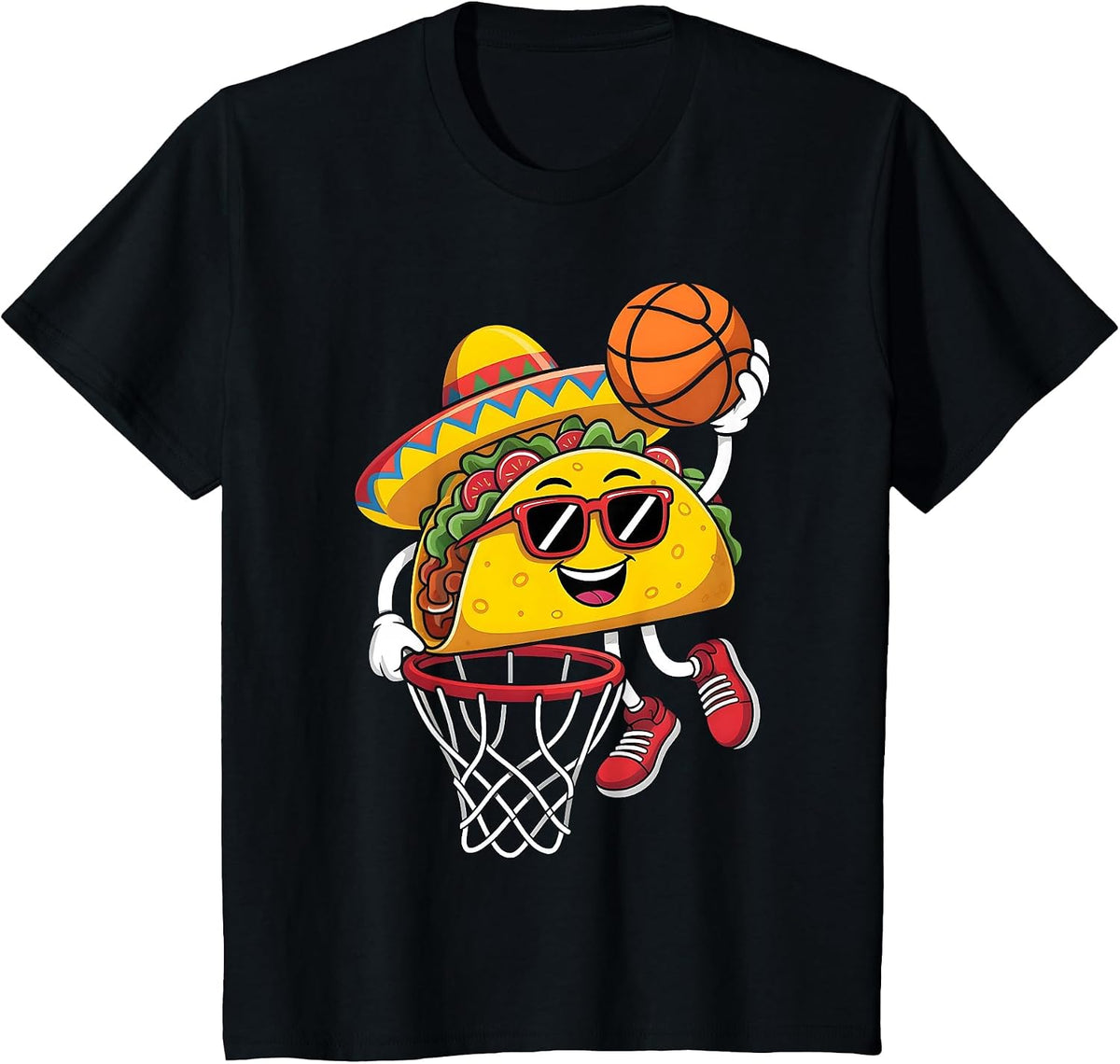 Taco Playing Basketball Mexican Food Cinco De Mayo Kids T-Shirt - Black