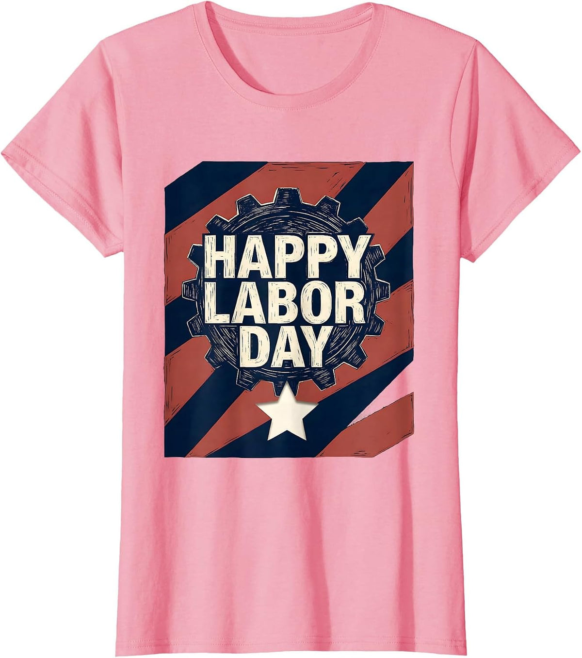 Women's Happy Labor Day Patriotic Union Pride Graphic Linocut T-Shirt - Pink