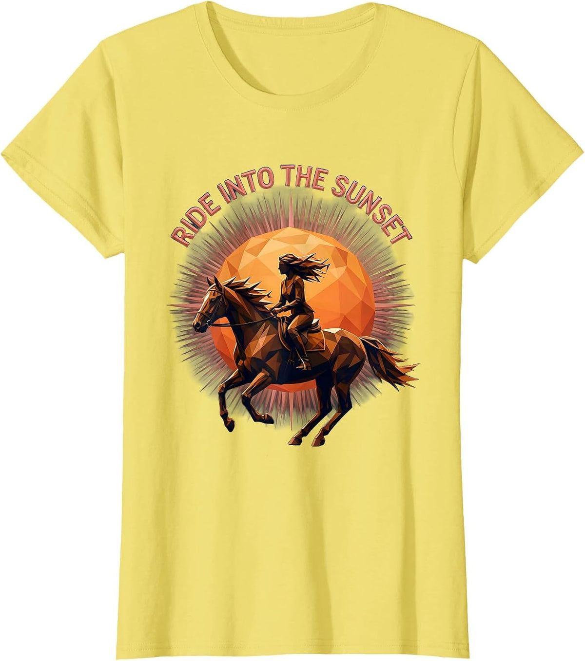 Women's Ride Into the Sunset Western Cowgirl Design T-Shirt - Lemon Yellow