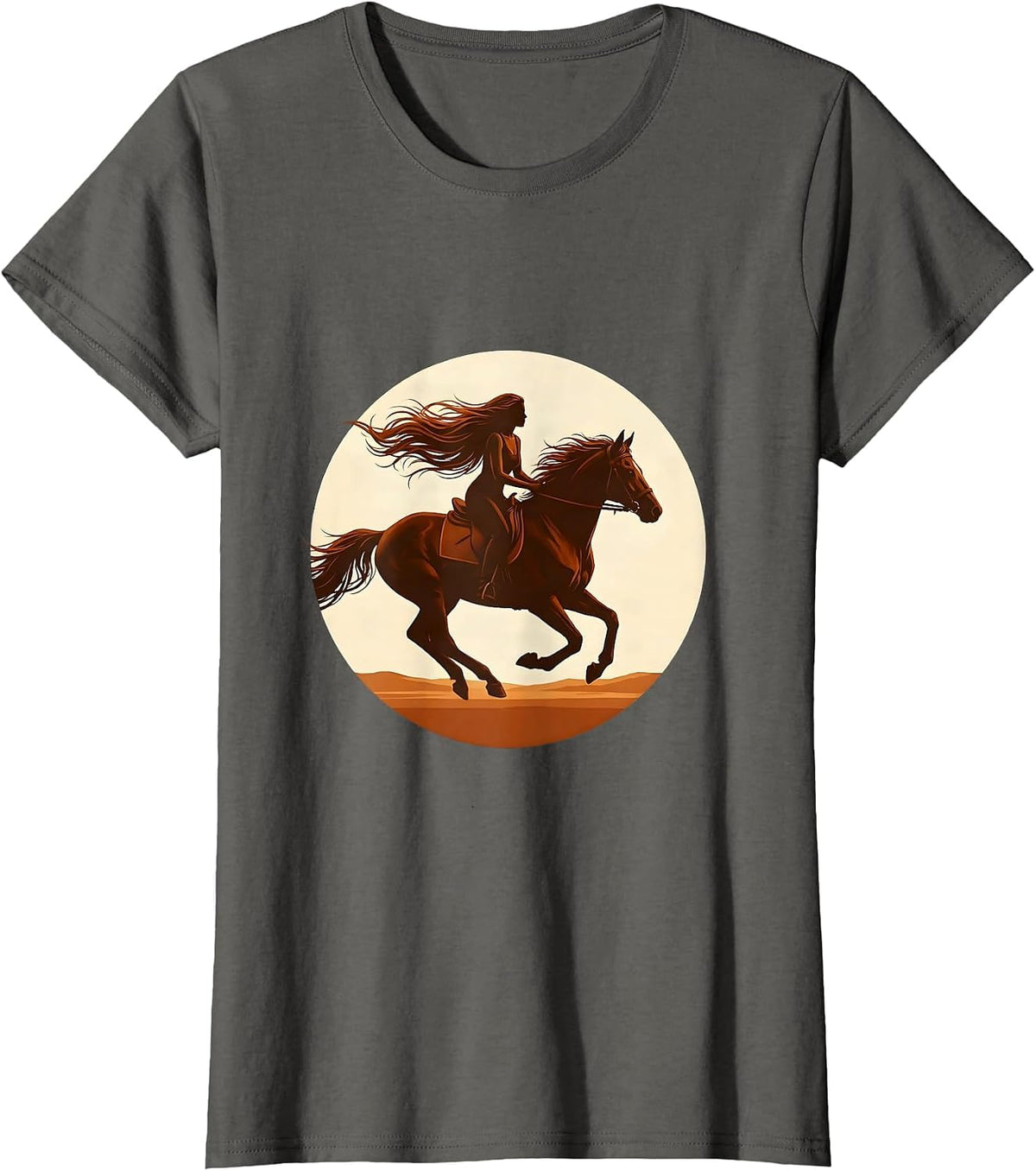 Women's Woman Riding Horse at Sunset Freedom Design T-Shirt - Asphalt Grey