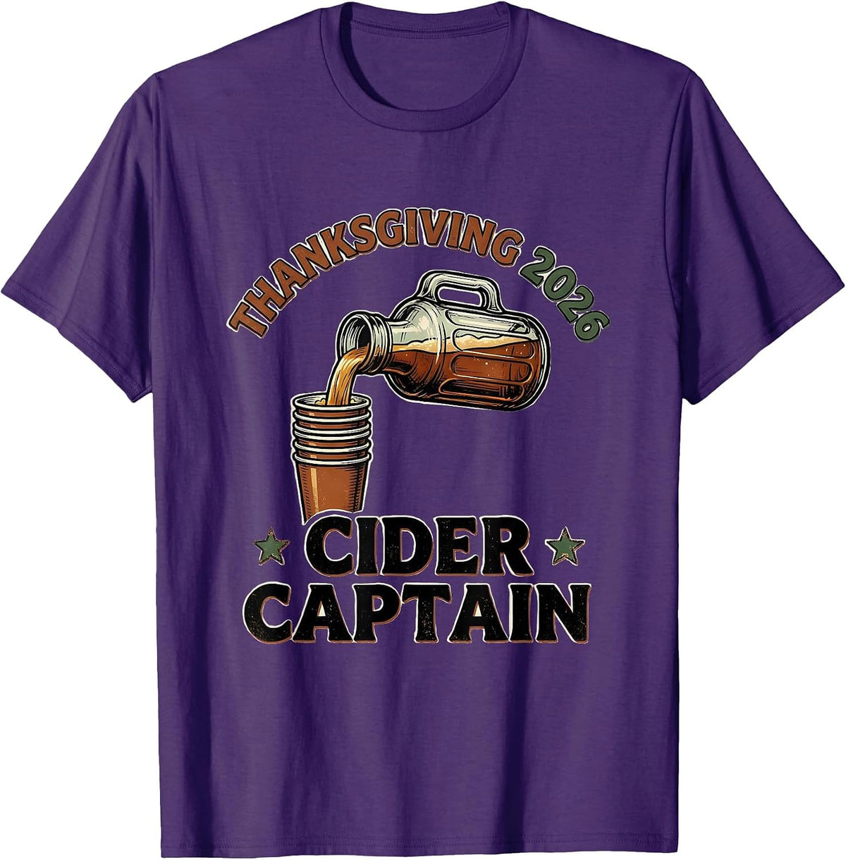 Thanksgiving 2026 Cider Captain Vintage Family Crew Matching T-Shirt - Purple