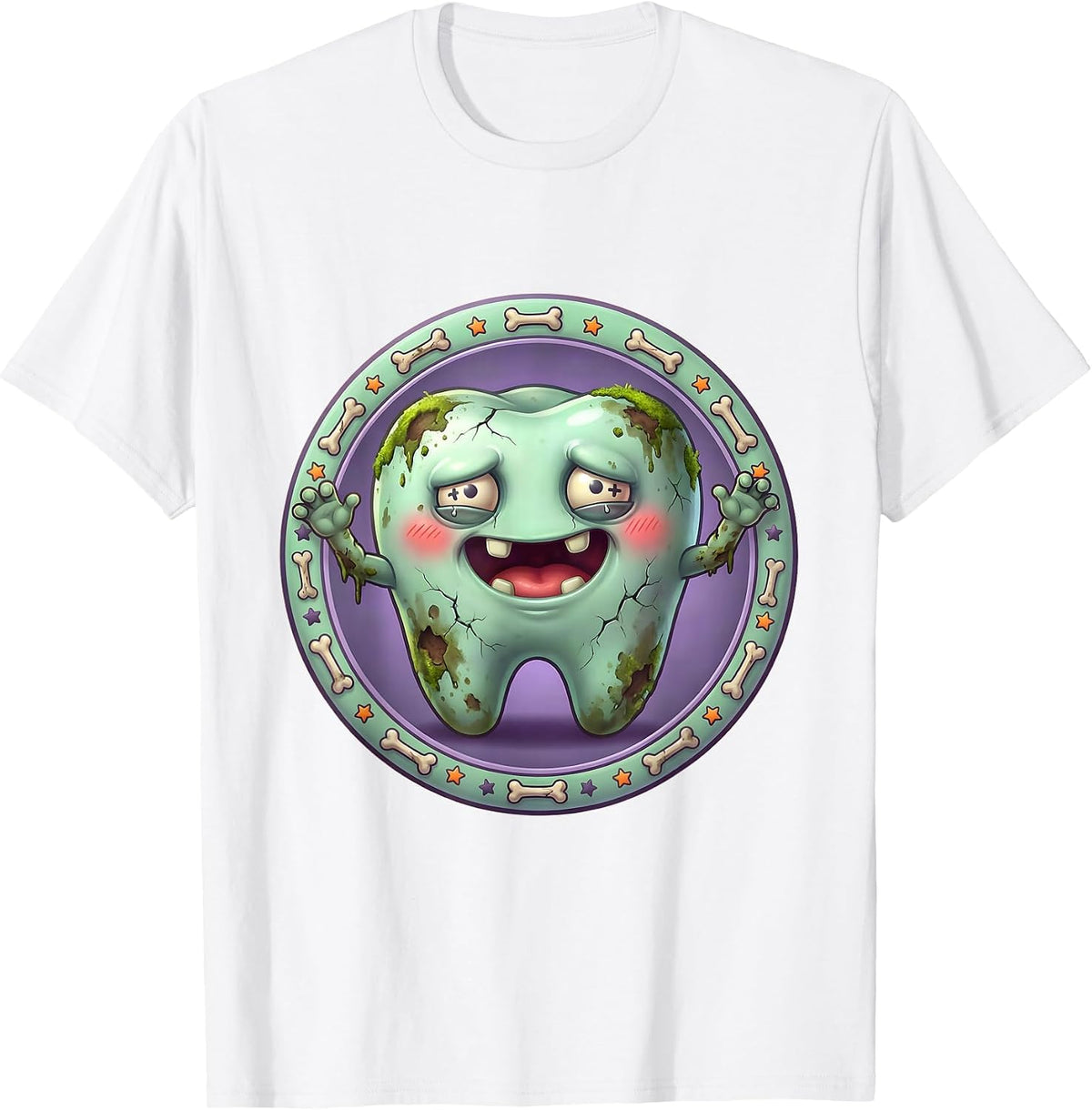 Men's Zombie Rotting Teeth Grin Dental Halloween T-Shirt - White