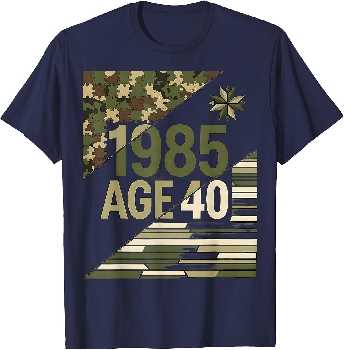 1985 AGE 40 Vintage Camo Flag 40th Birthday Milestone T-Shirt - Navy Blue