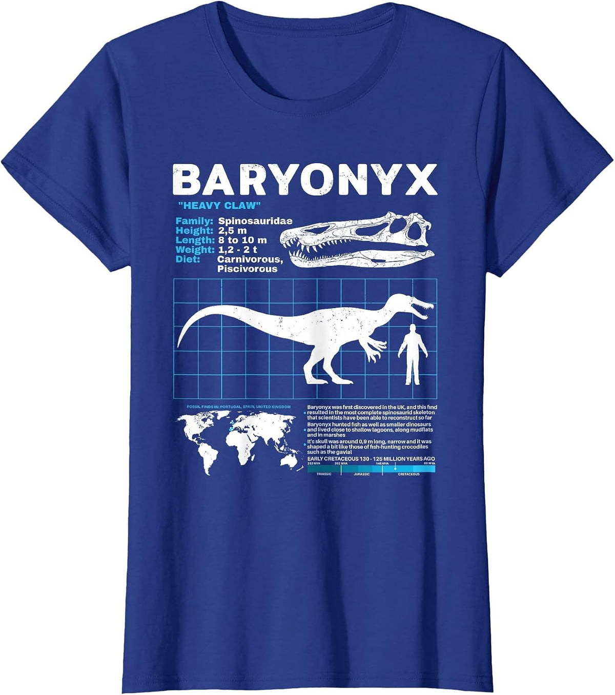 Baryonyx fact Sheet Dinosaur Facts T-Shirt - Royal Blue
