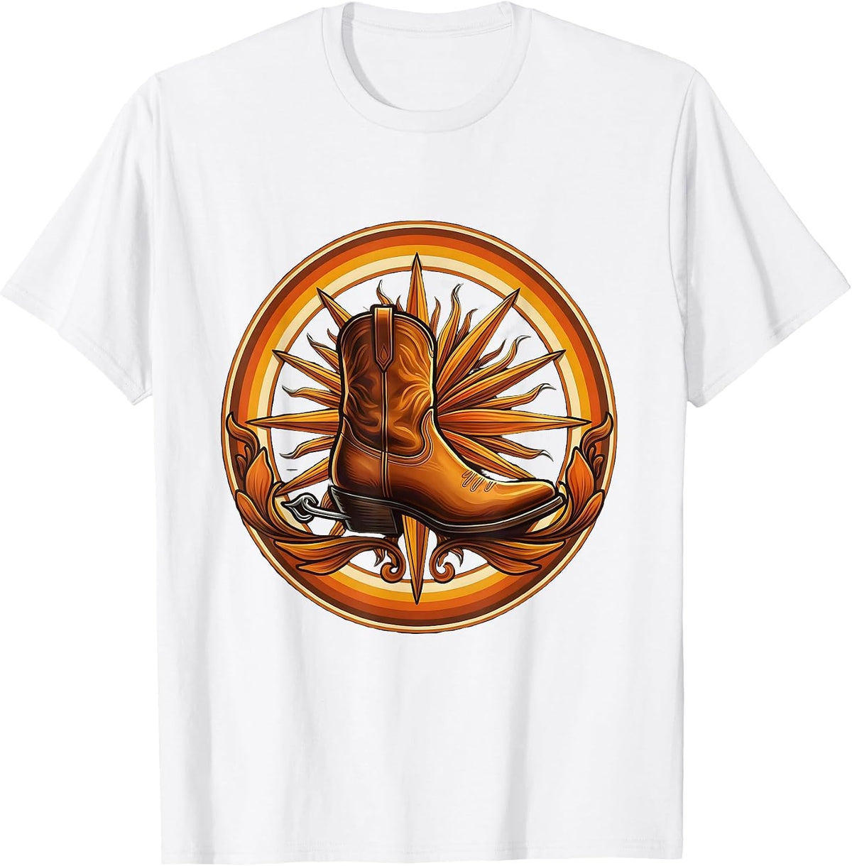 Cowgirl Boot Spur Western Graphic Tee T-Shirt - White