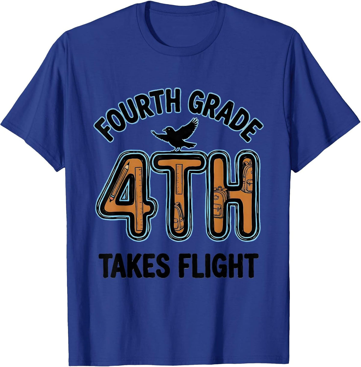 Fourth Grade Takes Flight Typography Team Back To School T-Shirt - Royal Blue