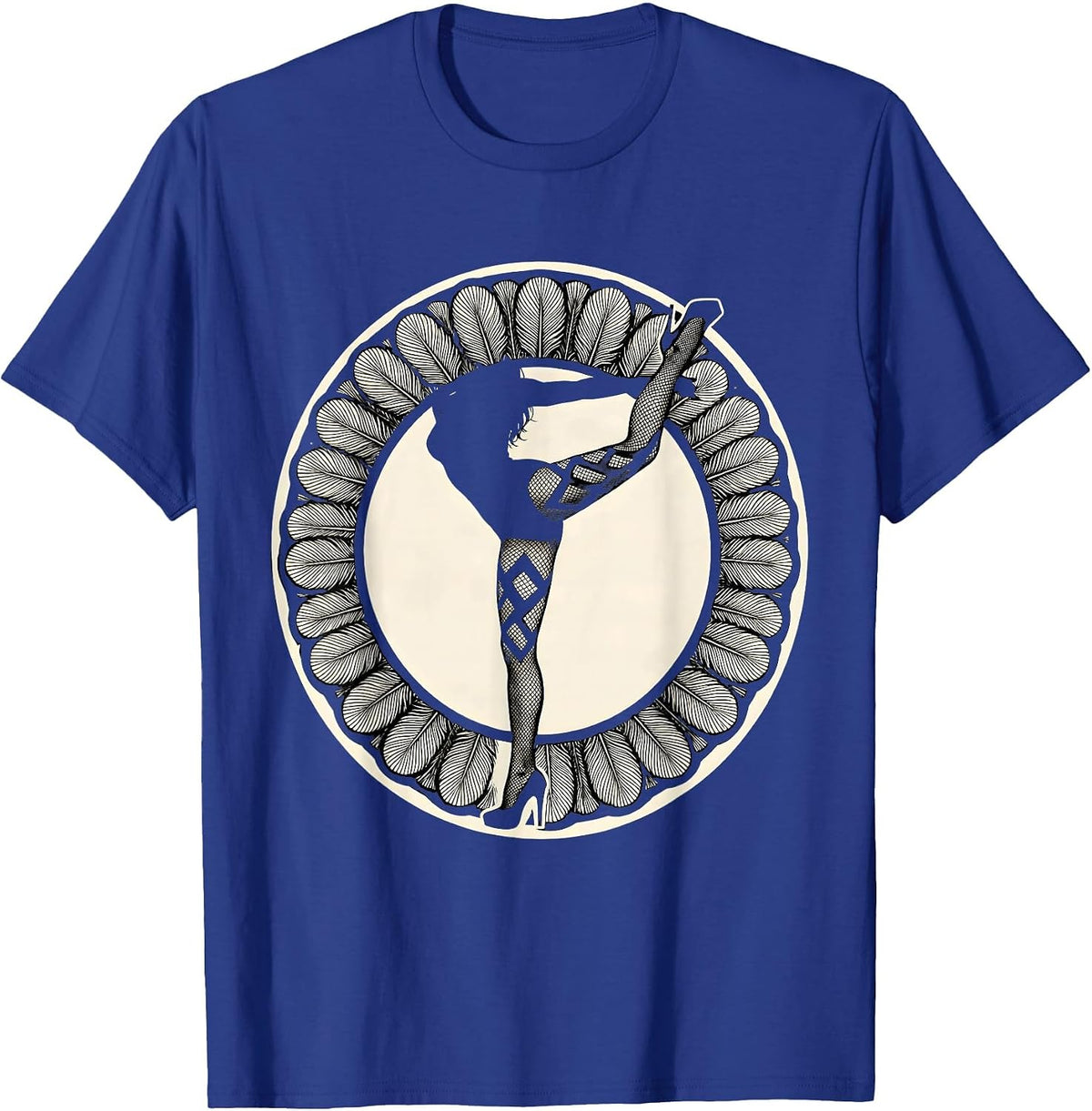 Showgirl Fishnet Stockings High Heel Kick Graphic T-Shirt - Royal Blue